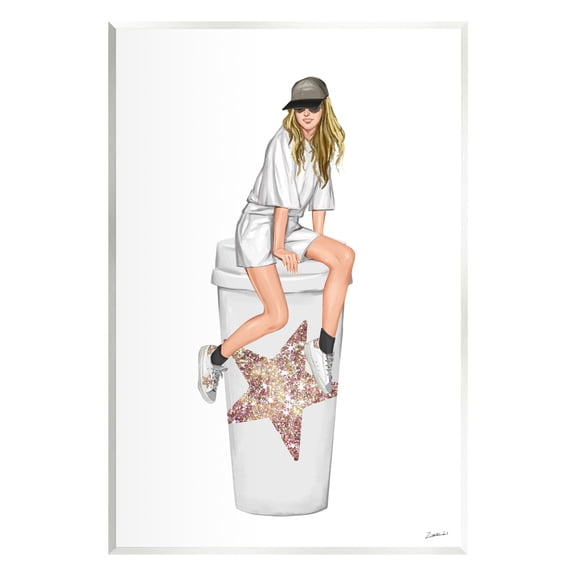 Stupell Industries Trendy Fashionable Girl Coffee Cup Beauty & Fashion Painting Unframed Art Print Wall Art