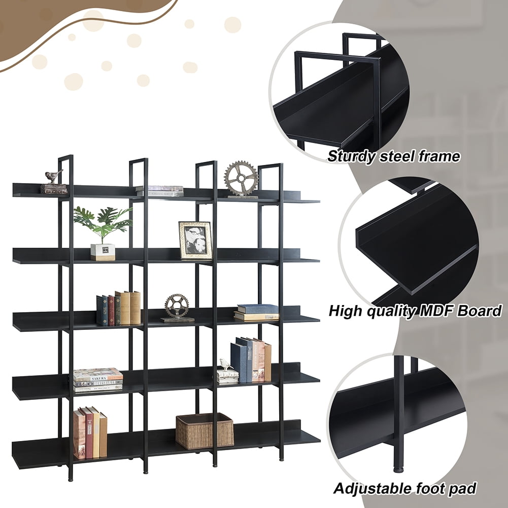 Kepooman 5-Tier Bookshelf, Modern Industrial Style Book Shelf, Wood and Metal Bookcase Furniture for Home & Office, Black Kepooman 5-Tier Bookshelf, Modern Industrial Style Book Shelf, Wood and Metal Bookcase Furniture for Home & Office, Black