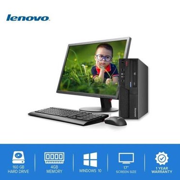 Lenovo-ThinkCentre Desktop Computer PC – Intel Core 2 Duo - 4GB Memory – 160GB Hard Drive - Windows 10-17" LCD - Used