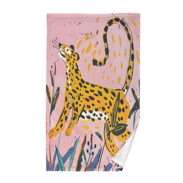 Bath Towels Cotton Face Towel Soft Absorbent Quick Dry for Bathroom 16"x28" Hand Drawn Leopard