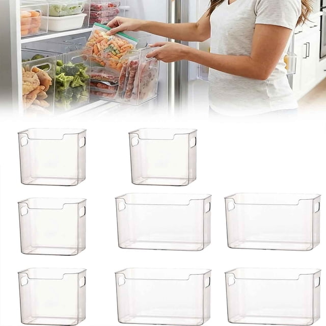 Freezer Storage Bins, Clear Stackable Plastic Organizer with Handles for Food, Meat, Vegetables