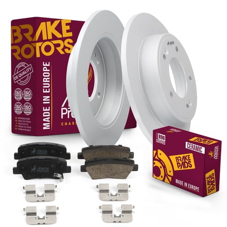 Metrix Premium Chassis Parts - Rear Ceramic Disc Brake Pad Set & Solid Brake Rotor Kit Fits Hyundai Elantra, Elantra Coupe, Elantra GT, Veloster, Kia Forte, Soul, Forte5, Made in Europe
