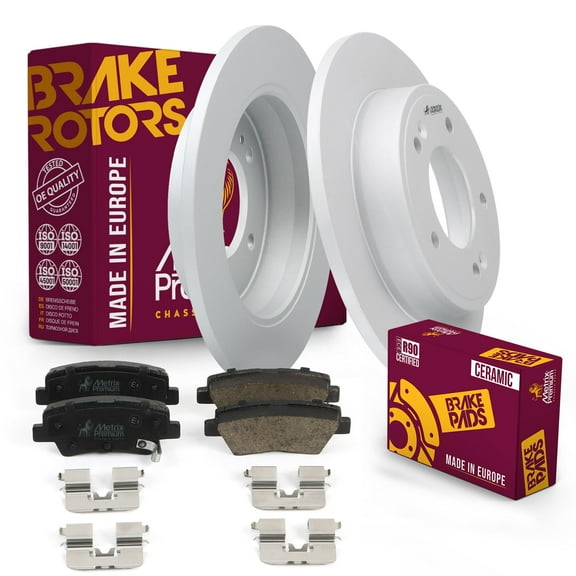 Metrix Premium Chassis Parts - Rear Ceramic Disc Brake Pad Set & Solid Brake Rotor Kit Fits Hyundai Elantra, Elantra Coupe, Elantra GT, Veloster, Kia Forte, Soul, Forte5, Made in Europe