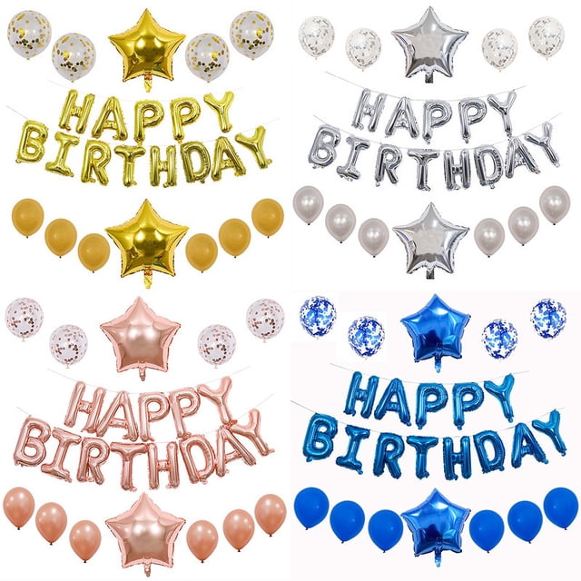 Decoración de fiesta de feliz cumpleaños, globo de cumpleaños, traje de látex, lentejuelas, decoración, película de aluminio, carta, atmósfera, arreglo de globo