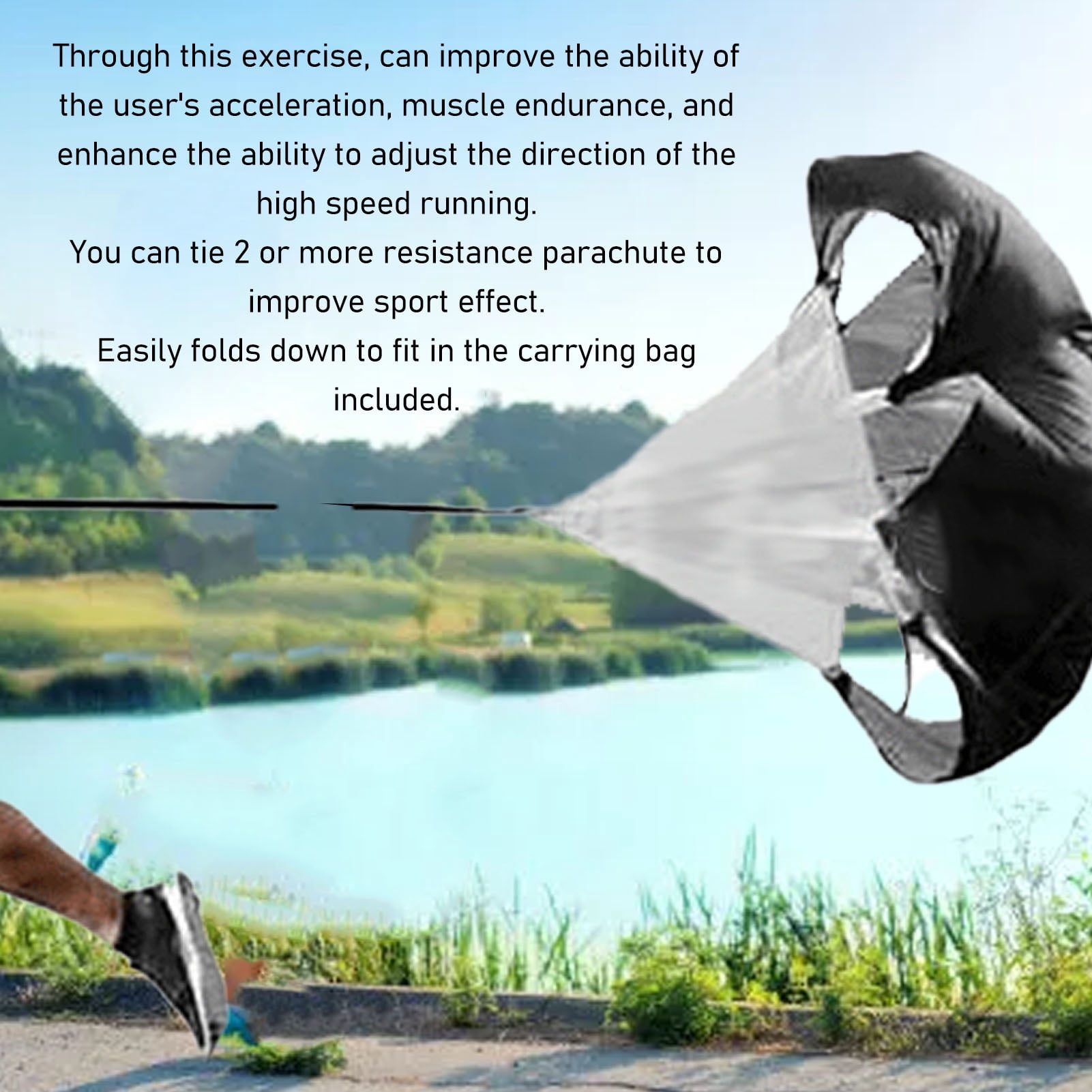 BIMZUC 59.1 Inches Running Speed Training Resistance Parachute Ascending Parachute Sprint Chute for Soccer Football Track Field Youth Adult Black