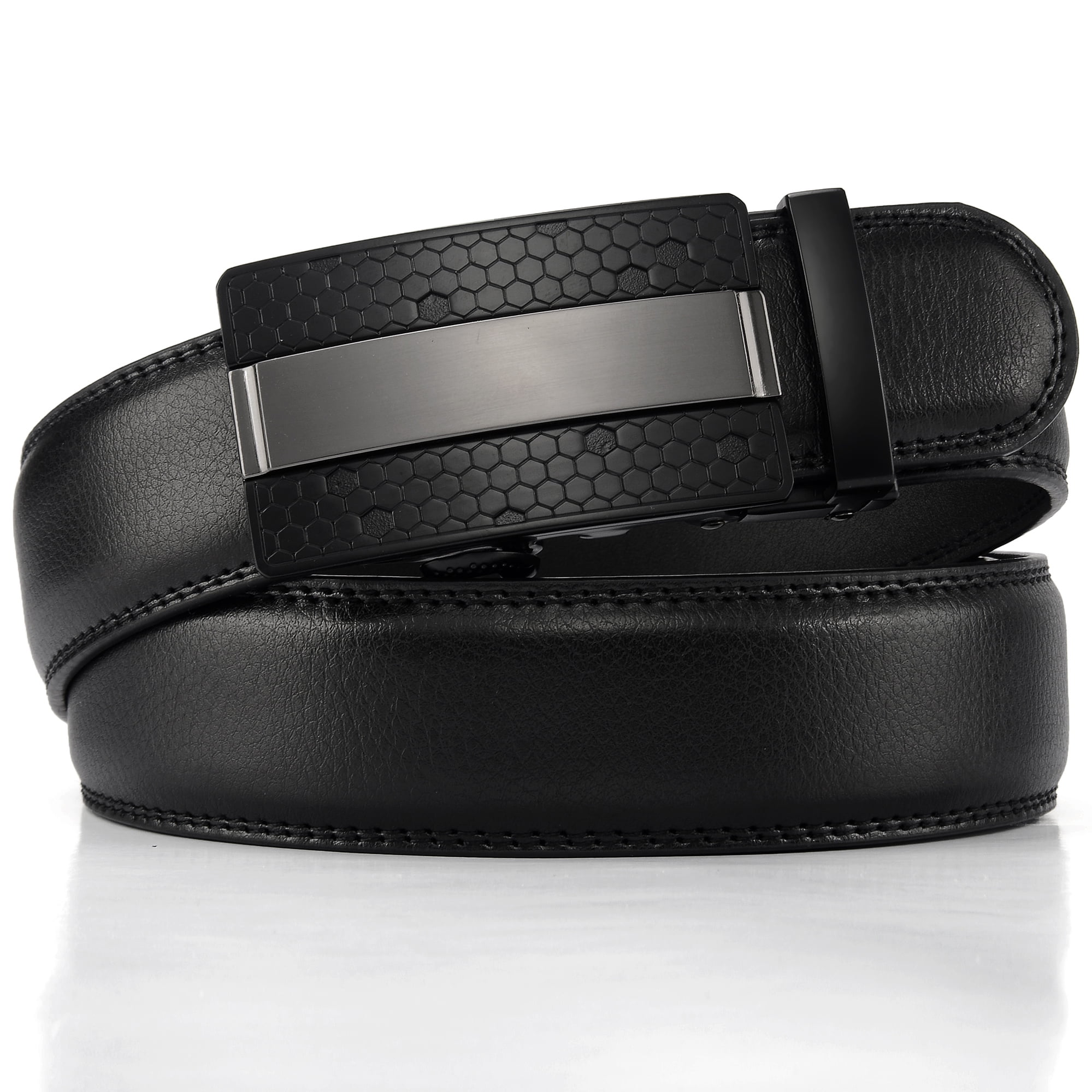 Xhtang Men&#39;s Leather Ratchet Belts For Men Fashion Automatic Buckle Belt - 0