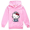 thumbnail image 4 of Hello Kitty nueva ropa para niños de algodón puro Color sólido estampado de dibujos animados Sudadera con capucha niñas moda Tops de manga larga para niños, 4 of 5
