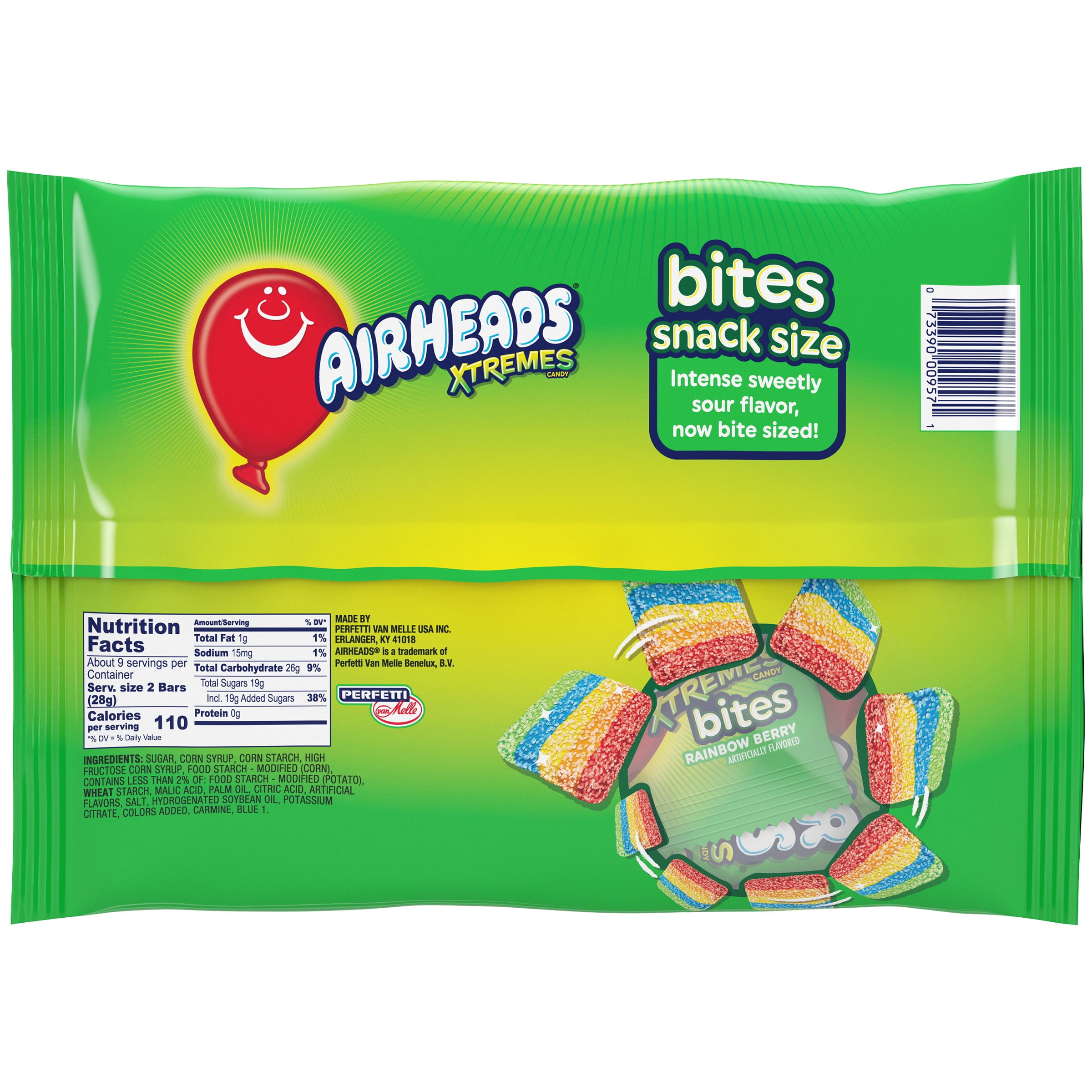 Airheads Xtremes Sweetly Sour Candy Bites, Snack Size Packs, Rainbow Berry, Nut Free, 9 oz