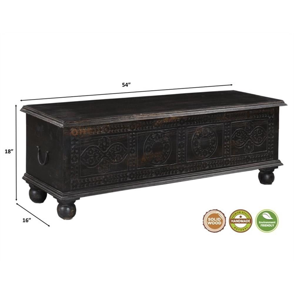 Taran Designs Bailey Carved Solid Wood Storage Ottoman in Black