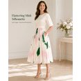 thumbnail image 6 of Plus Size Cream Watercolor Floral Midi Dress, Boat Neck Cape Sleeve Satin-Like A-Line Semi-Formal Dress with Pockets, 6 of 12