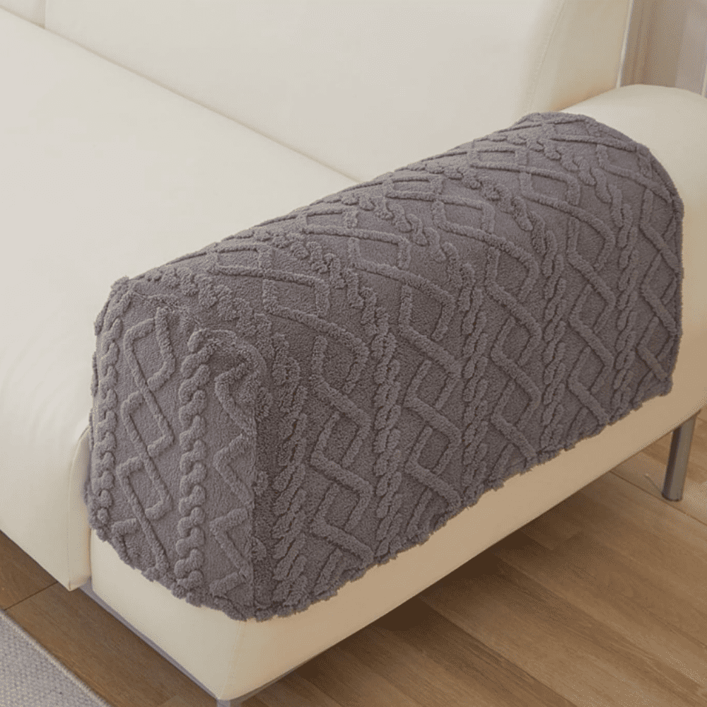 2pcs Couch Arm Covers Arm Chair Covers Stretch Sofa Armrest Protectors with Non-Slip Grip, Machine Washable Plush for Recliner Loveseat Sectional Dark Grey