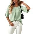 thumbnail image 3 of WRFWUL Womens Elegant Button Blouses Casual Crewneck Tiered Ruffle Sleeve Shirts Loose Fit Curved Back Chiffon Tops, 3 of 7