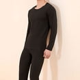 thumbnail image 4 of Conjunto de ropa interior térmica negra para hombre, calzoncillos largos con forro polar suave, capa base cálida para invierno en la parte superior e inferior, 4 of 6