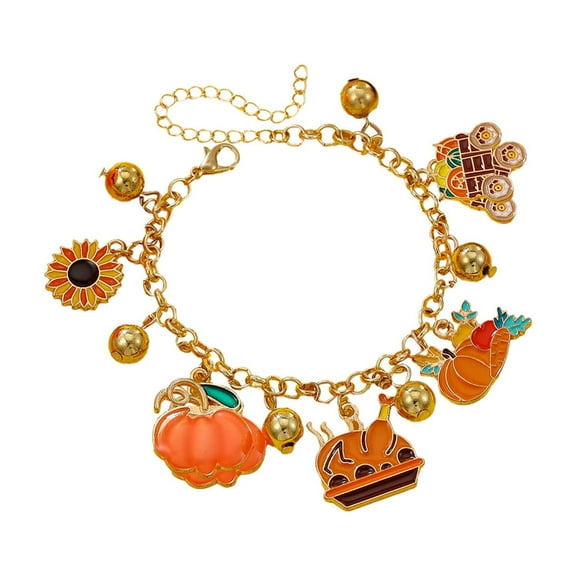 Tainini Thanksgiving Bracelets Beaded, Stretch Fall Bracelets Pumpkin Turkey Maple Leaf Bracelets Autumn Holiday Festive Jewelry for Women