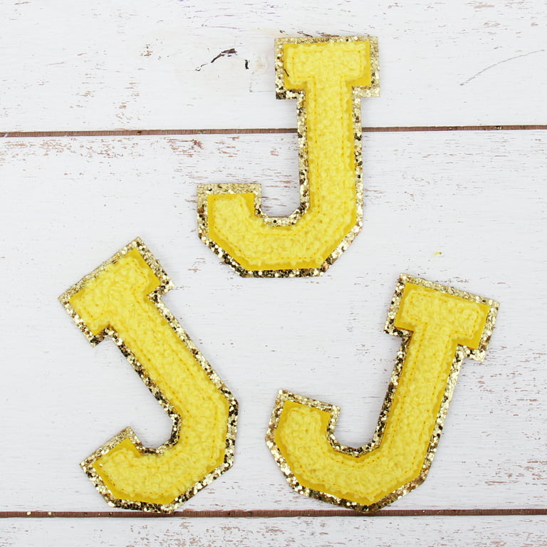 8CM Yellow Chenille Letters Patches Iron on Towel Embroidered Felt
