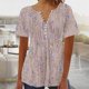 thumbnail image 2 of Tops de Algodón para las Mujeres Impreso en V-Cuello Botón Arriba Manga Corta Superior, Imitación Algodón Casual Blusa, 2 of 3