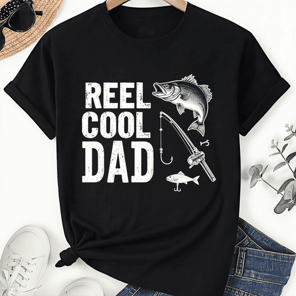 Fishing Dad Father's Day Reel Cool Dad Black and White Unisex T-Shirt