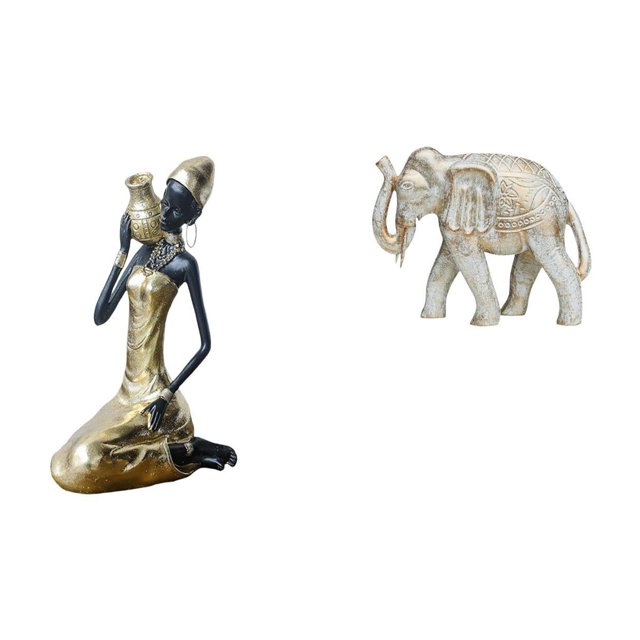 Estatua De Mujer Tribal Africana Y Elefante Rústico Hecha A Mano, Decoración De Mesa, Pieza De Arte Coleccionable, Adorno De Resina Para Escritorio De Estudio, Figura De Madera Tallada Para