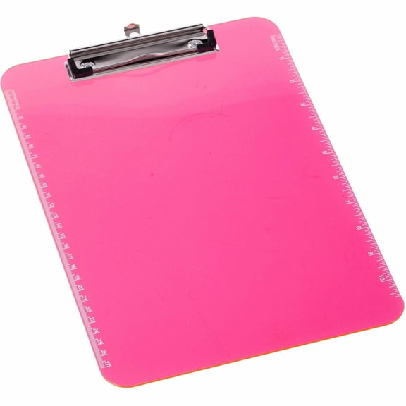 Sparco 9" x 12" Low-Profile Plastic Clipboard, Neon Pink
