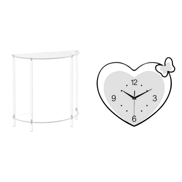 Mesita de noche de acrílico,Mesa auxiliar de acrílico transparente Mesa auxiliar transparente en capas,Mesa pequeña de acrílico,mesita de noche pequeña,compacta,Reloj de pared,Reloj de