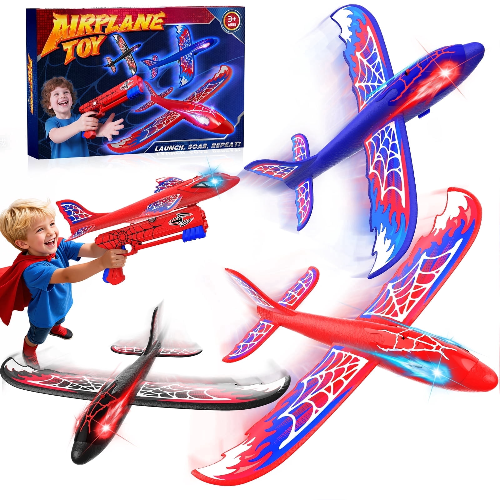 Aogsiyt 3 Pack Airplane Launcher Toys Foam Airplane Glider-2 Flight Mode Planes up to 50ft