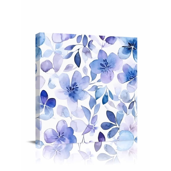 Blue Purple Canvas Wall Art, Pansy Flowers Abstract Watercolor Ombre Petals Framed Wall Decor Modern Artwork Prints Painting for Living Room, Bedroom, Kitchen & Cafe Decor 8x8 Inch