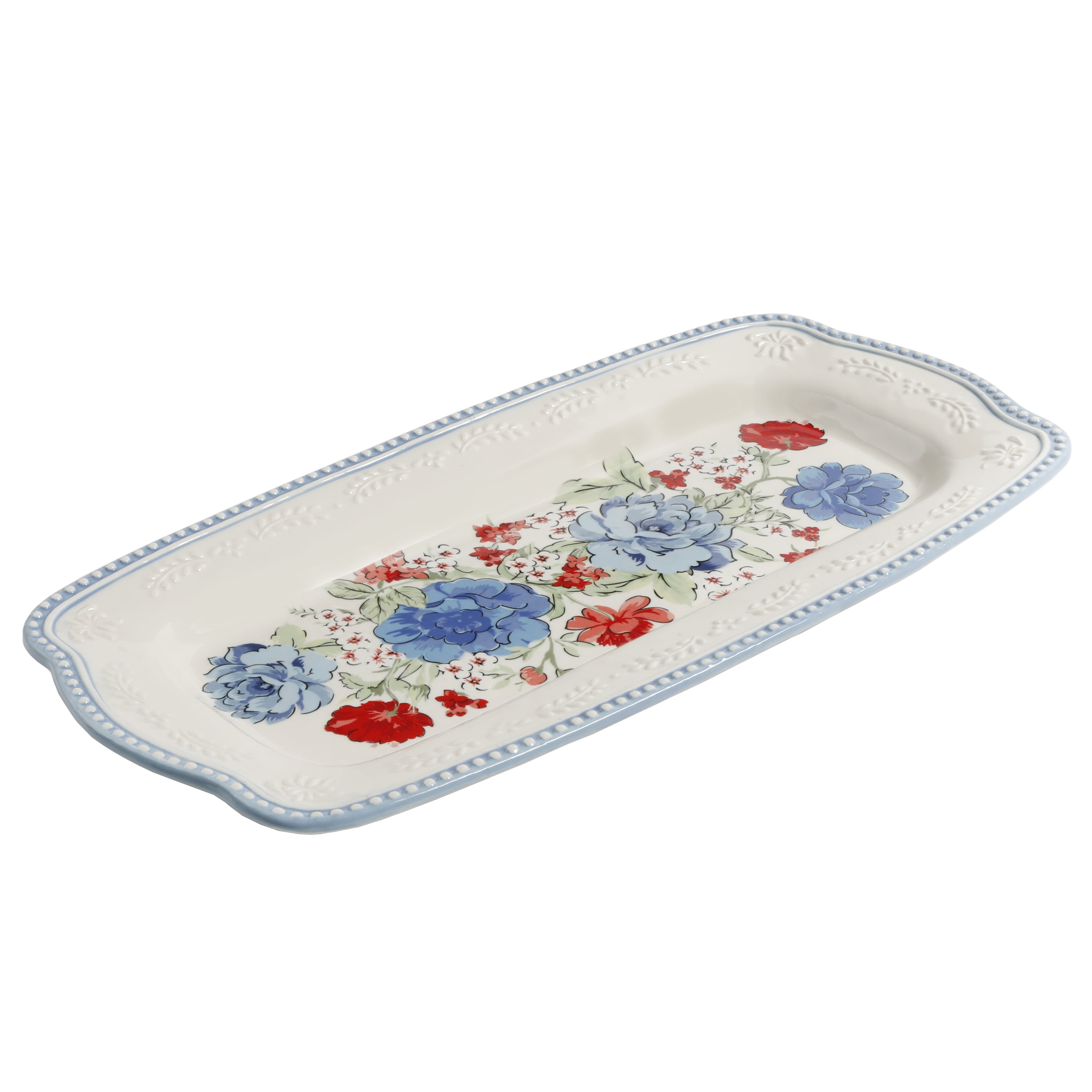 The Pioneer Woman Classic Charm Ceramic 16-inch Rectangular Platter, Blue