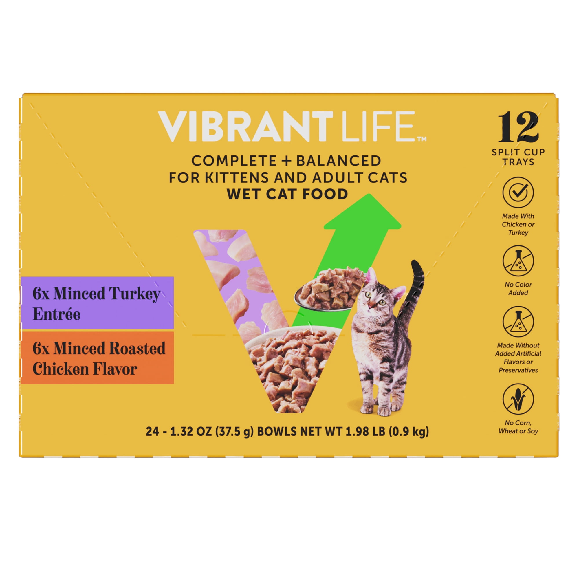 Vibrant Life Chicken & Turkey Cuts in Gravy Wet Cat Food Variety Pack, 2.64 oz Cup, 12 pack