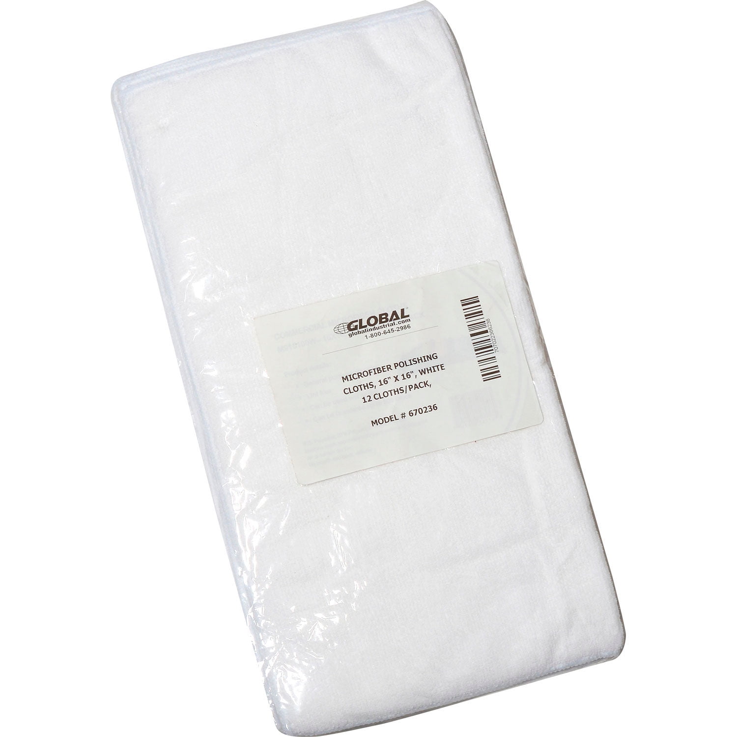 Global Industrial 300 GSM Microfiber Polishing Cloths 16"" x 16"" White 12 Cloth
