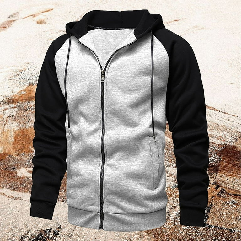 Zip Up Hoodie Men Fall Classic Fit Color Block Lightweight