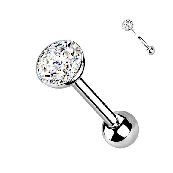 Titanium Cartilage Barbell Ball Top 18 16 Gauge With Threadless CZ Gem