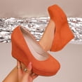 thumbnail image 2 of Women Shoes Women's Heels Platform Wedge Shoes for Women Wide Width Comfort High Heel Pumps Suede Round Toe Slip On Women Shoes Casual Dress Lightweight Solid Color Waterproof Platform Wedges Black, 2 of 10