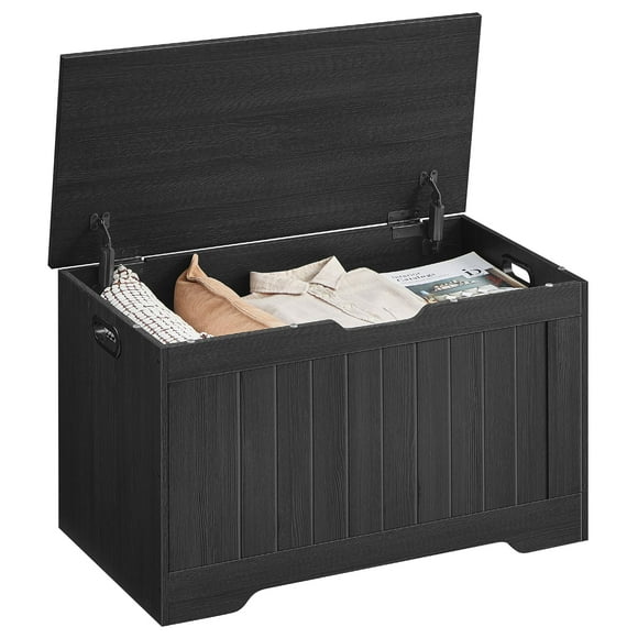 VASAGLE Coffre de Rangement, Banc de Rangement de 29,9 Pouces de Largeur, Banc d'Entrée avec 2 Charnières de Sécurité, Banc à Chaussures, Style Ferme, pour Entrée, Chambre, Salon, Gris Charbon ULHS011B02