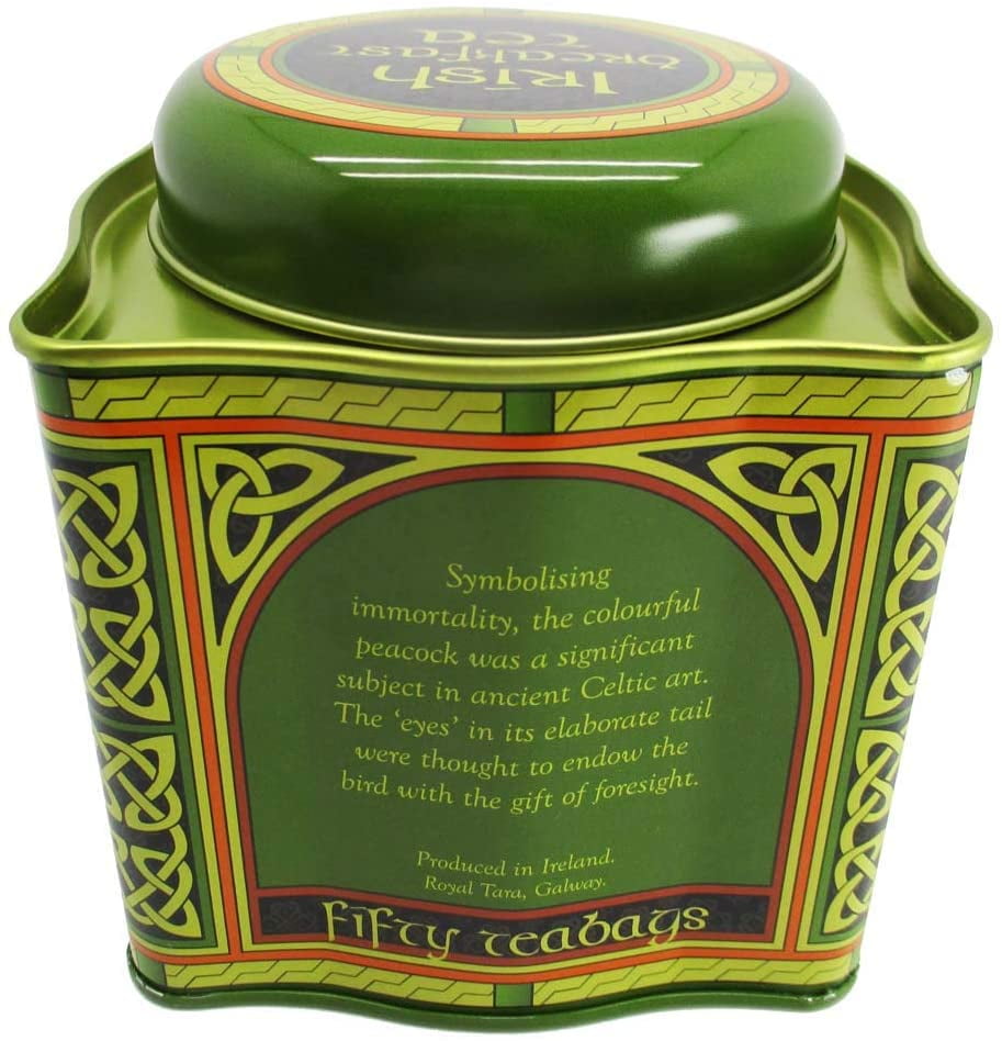 Irish Breakfast Tea - Celtic Peacock Irish Weave Designed Tin Green