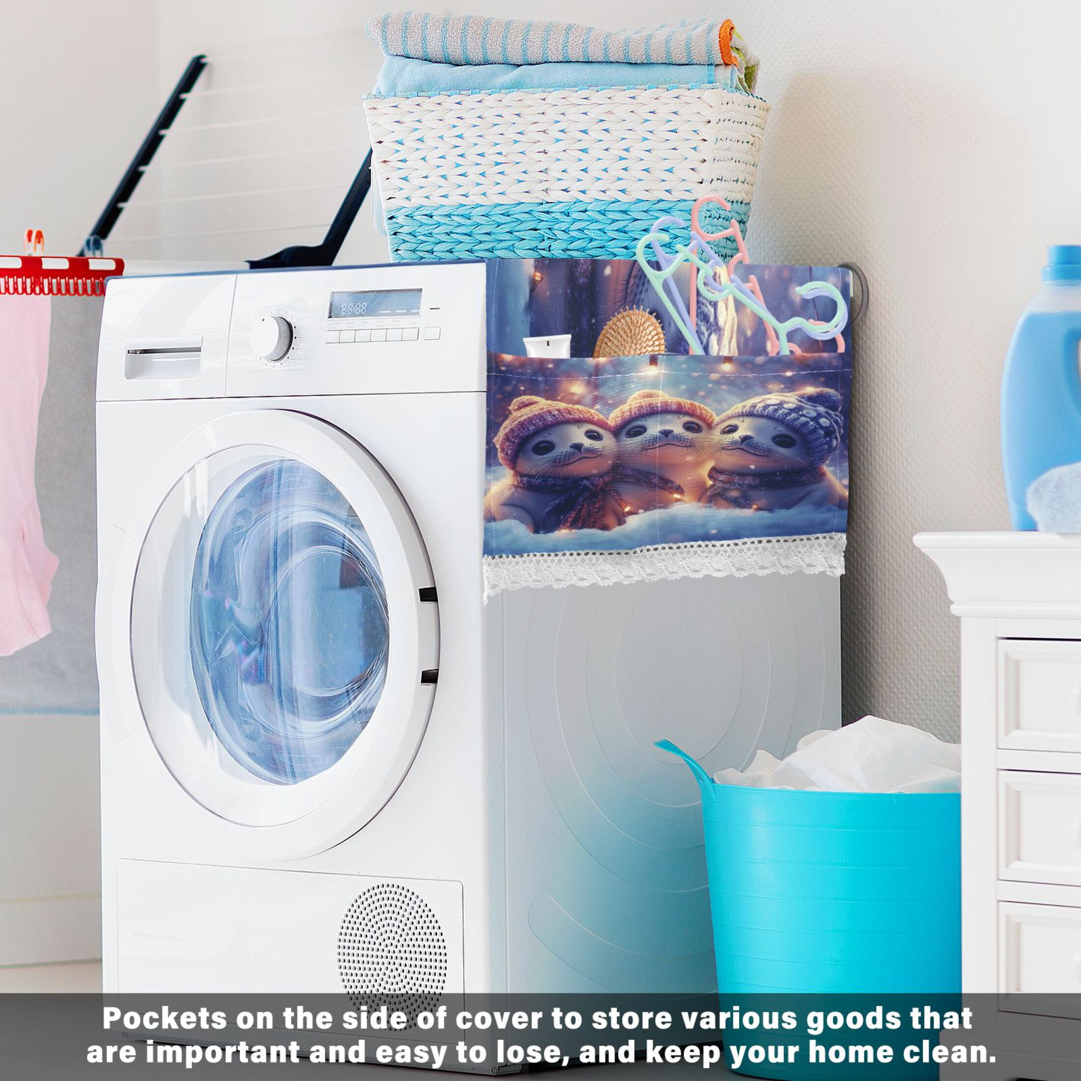 WOBOGO Winter Baby Seal Washing Machine Cloth Dryer Refrigerator Top Cover Protective Non-Slip Mat For Kitchen Laundry