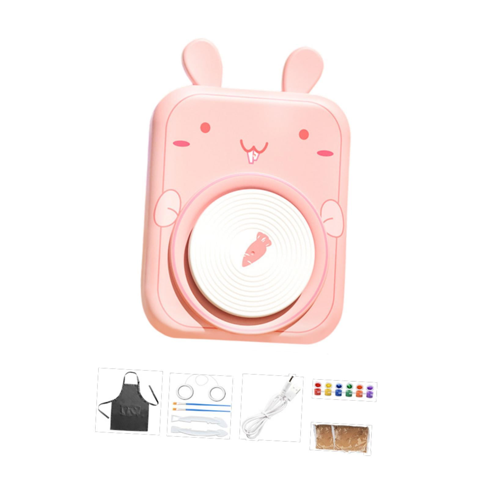 Tachiuwa Electric Pottery Wheel Set for Kids Porcelain Machine ,DIY Pigments, Beginner Pottery Machine Complete Pottery Kit Pink Bunny