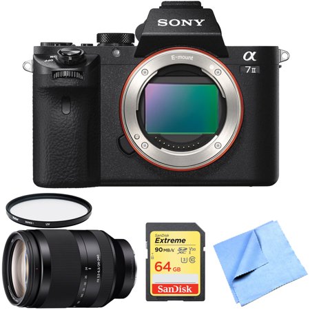 Sony Alpha a7II Full Frame Mirrorless Interchangeable Lens Camera Body with Sony SEL 24-240 Full Frame Lens, 64GB Extreme SD UHS-I Memory Card, UV Filter