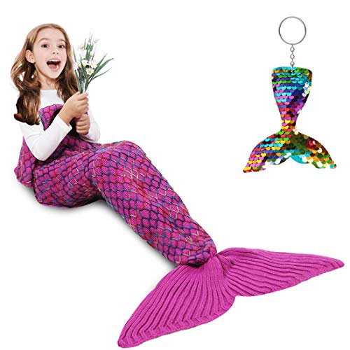 AmyHomie Mermaid Tail Blanket, Mermaid Blanket Adult Mermaid Tail Blanket, Crotchet Kids Mermaid Tail Blanket for Girls (Rainb