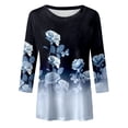 thumbnail image 4 of WEIWEN Crew Neck T Shirts for Women Floral Summer Tops 3/4 Sleeve Shirts Fashion Casual Tunic Tops Women's Oversized Tshirts (Blue, Size XXL), 4 of 4