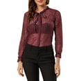 thumbnail image 1 of INSPIRE CHIC Women's Ruffled Collar Long Sleeve See Through Lace Button Down Shirt, 1 of 6