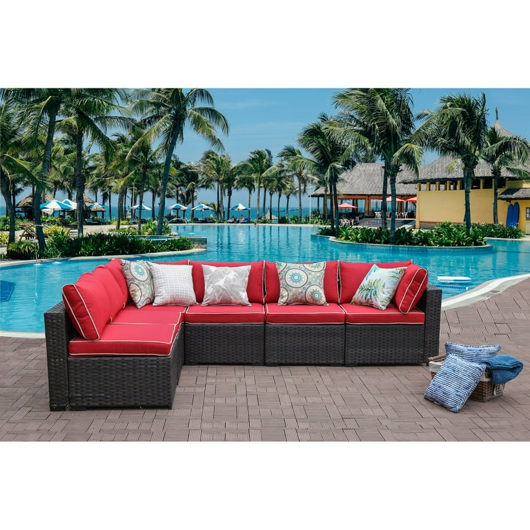 Holliston 6 Piece Patio Corner Sectional Seating Group Set for Small Spaces Rattan with 4 Cushions 6 Months Warranty Walmart