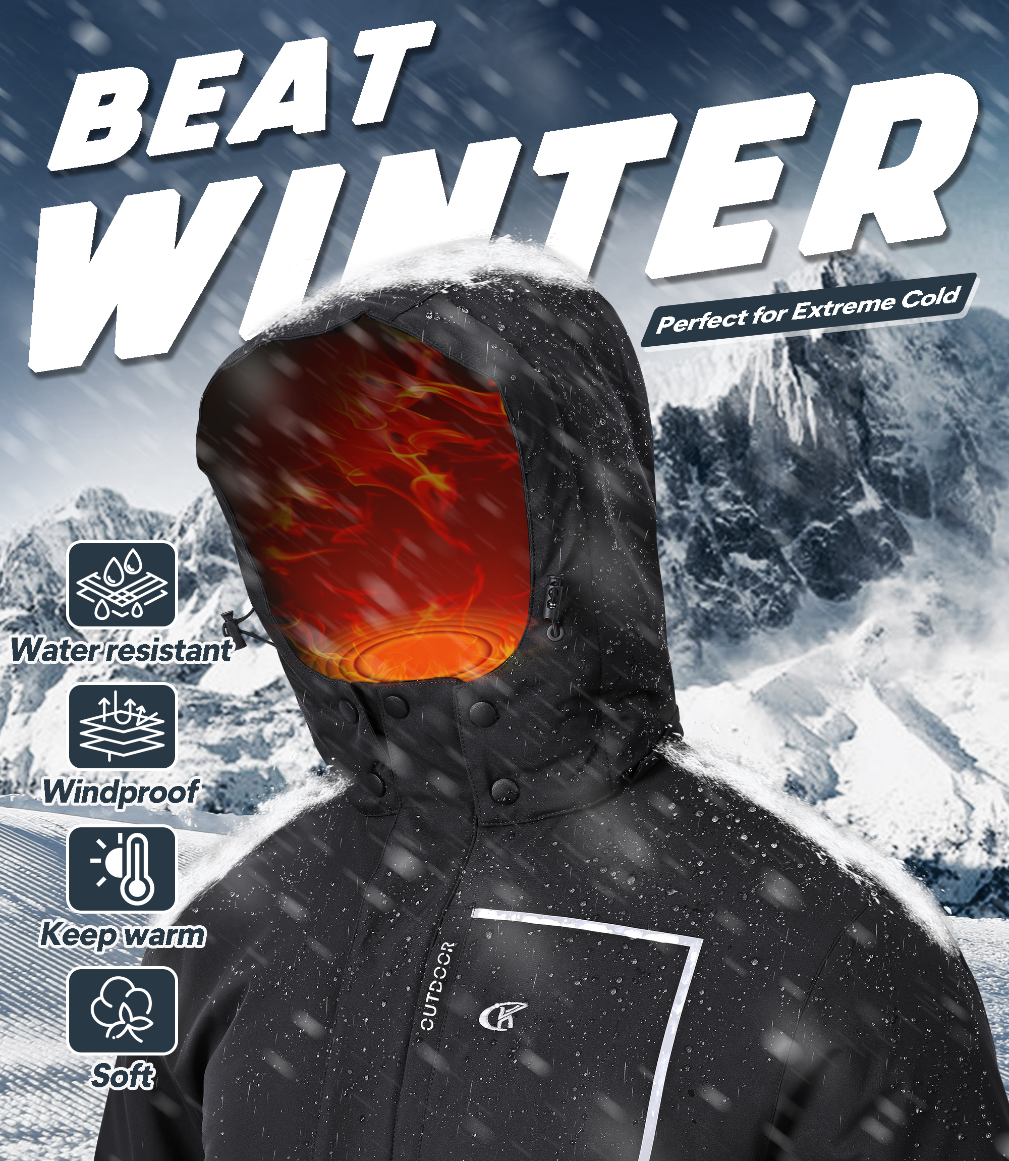 Tyhengta Men's Waterproof Ski Jacket, Black photo 3