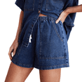 thumbnail image 4 of LYMAYTER Women's Denim Set‌ Short Sleeve Button Down Shirt Drawstring Shorts Casual Two Piece S-2XL, 4 of 8