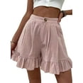 thumbnail image 1 of Txlixc Pantalones cortos casuales de verano para mujer, pantalones de pierna ancha de cintura alta de color sólido con dobladillo con volantes, S/ M/ L/ XL/ XXL Txlixc Estilo de ocio, 1 of 5