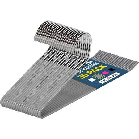 LifeMaster 30-Piece Grey Metal Slack Non-Slip Pants Hangers - Heavy Duty, Space Saving,Open-Ended Design, Ideal for Pants, Jeans, Blankets, Tablecloths - Non-Slip Rubber Cover, Keep Closet Organized