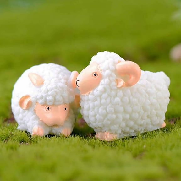 SPRING PARK 2Pcs Mini Sheep Figurines Miniatures Home Decor DIY Animals Micro Fairy Garden