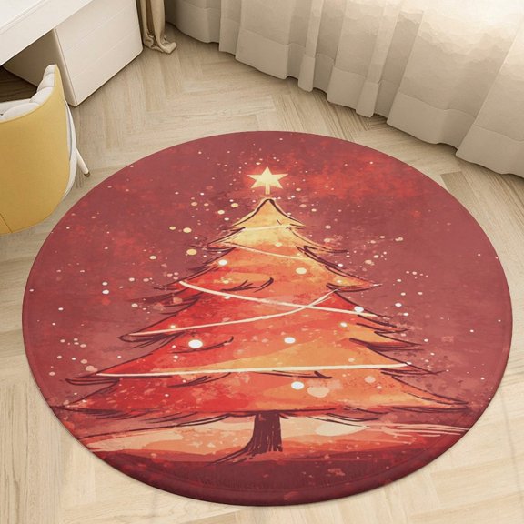 Christmas Tree Round Area Rugs for Bedroom Living Room, 4FT Soft Indoor Circle Carpets, Carpet Home Decor Floor Mat