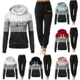 thumbnail image 5 of 2 Pcs/Set Fall Winter Hoodie Pants Set Printed Colorblock Drawstring Patch Pocket Top Drawstring Elastic Waist Ankle-banded Trousers Lady Tracksuit Sport Outfit, 5 of 7