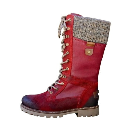 

KBKYBUYZ Women Fashion Lace-up Side Zip Shoes Low Heels Mid-calf Western Cowboy Retro Waterproof Suede Kngiht Boots