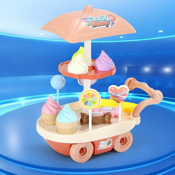 Xihbxyly Despacho de Almacén Carrito de Helados de Simulación para Niños de Yihui, 28 Piezas, Minicarrito de Helados de Caramelo